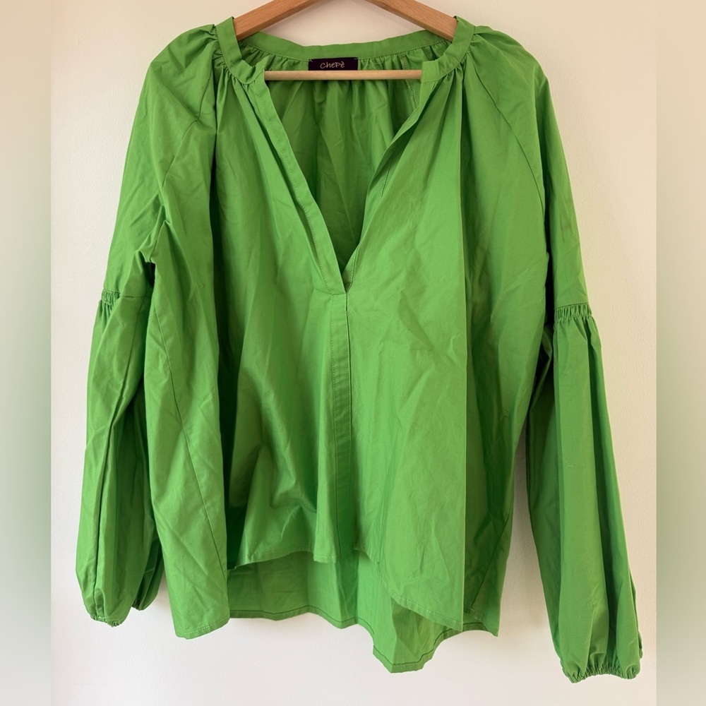 Green Cotton Peasant Blouse
